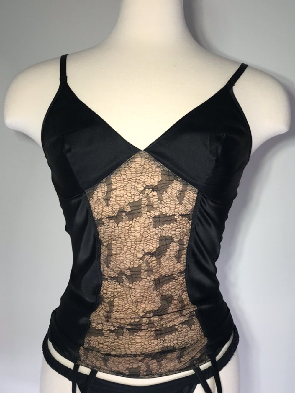 Vintage Kiki De Montparnasse Lucia Garter Tank Black/Nude lace (L)
